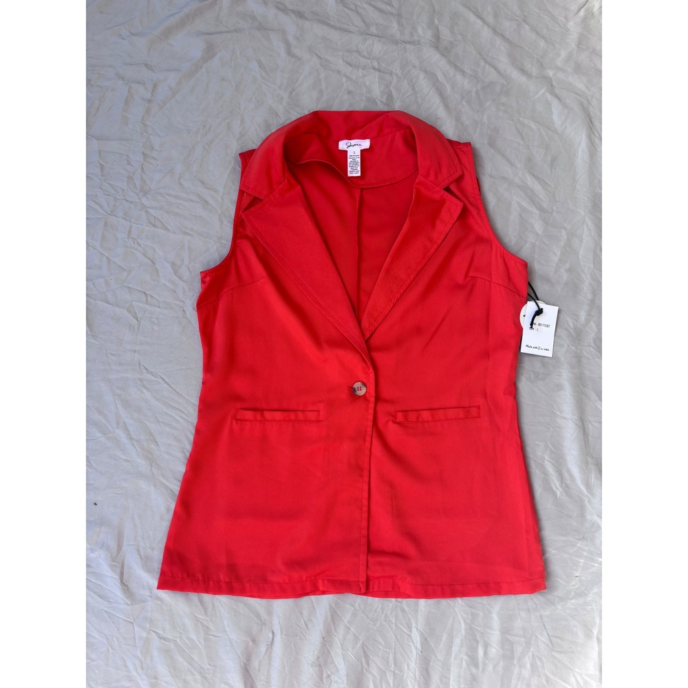 Japna Women Red Sleeveless Blazer Vest Single Button Notched Lapel 80173SET L